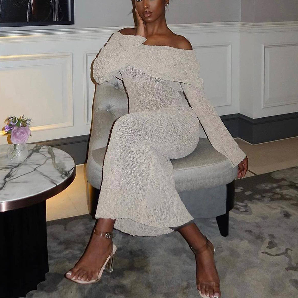 Women's One-Shoulder Long-Sleeve Knit Maxi Dress (photo 7)