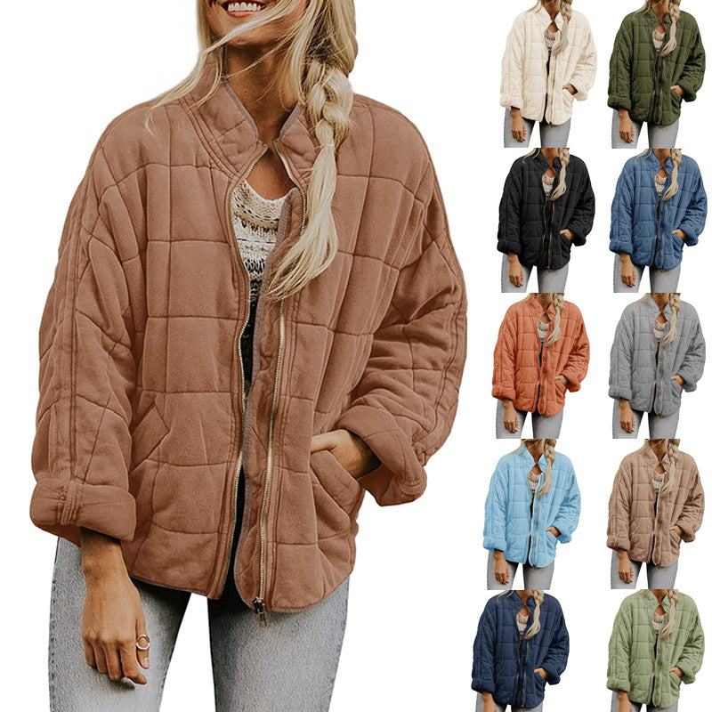 Women's Zip-Up Stand-Collar Jacket with Pockets