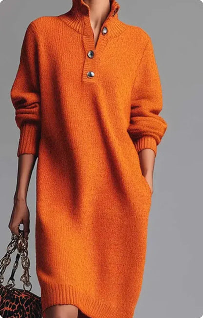 Women's Stand-Collar V-Neck Sweater Dress (photo 10)