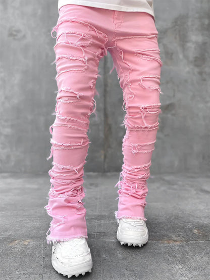 Men's Fringed Ripped Stacked Skinny Jeans (photo 4)