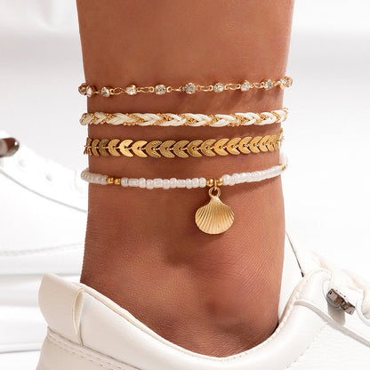 4-Piece Boho Woven Anklet Set