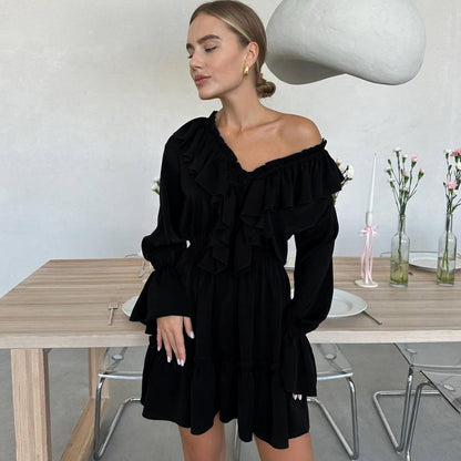 Women's V-Neck Ruffle Flare-Sleeve Mini Dress (photo 3)