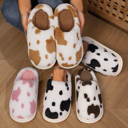 Cow Print Plush House Slippers (photo 2)