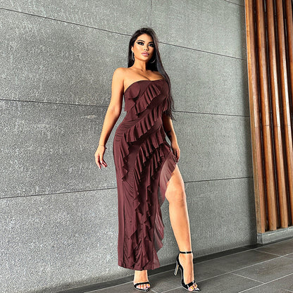 Women's Backless Tube Split Tassel Maxi Dress (photo 2)