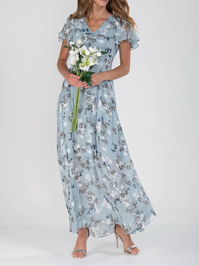 Women's Floral V-Neck Ruffle A-Line Dress (photo 6)