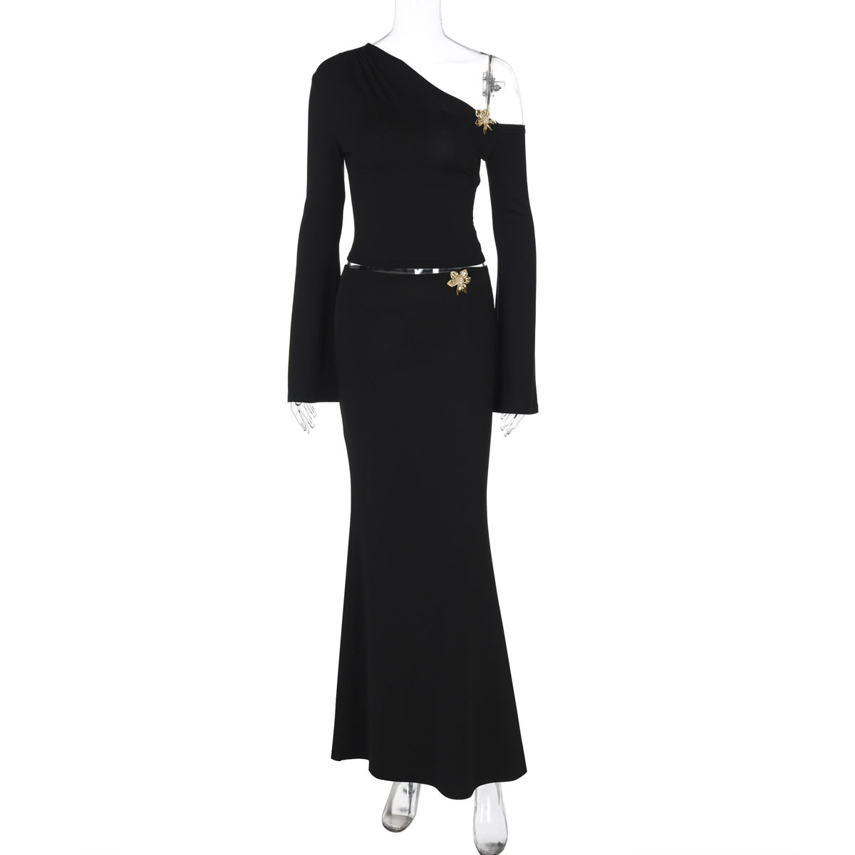 Women's Off-Shoulder Bell-Sleeve Top and Long Skirt Set (photo 7)