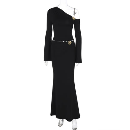 Women's Off-Shoulder Bell-Sleeve Top and Long Skirt Set (photo 7)