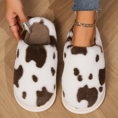Cow Print Plush House Slippers (photo 8)