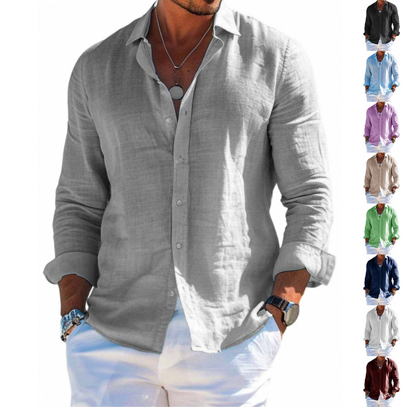 Men's Loose Lapel Long-Sleeve Button Shirt