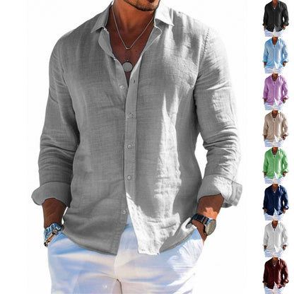 Men's Loose Lapel Long-Sleeve Button Shirt