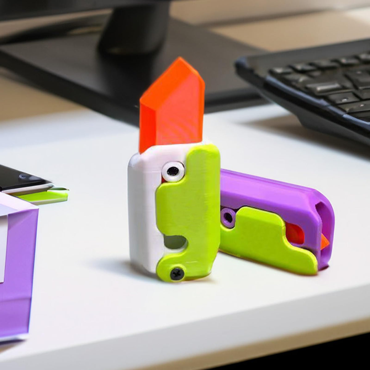 3D-Printed Carrot-Shaped Fidget Toy with Retractable Plastic Blade (photo 4)