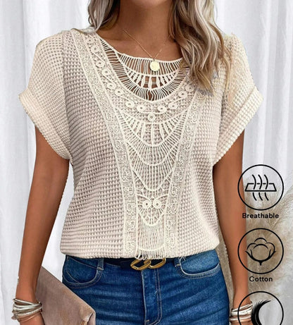 Women's Cut-Out Short-Sleeve Ethnic Style T-Shirt (photo 2)