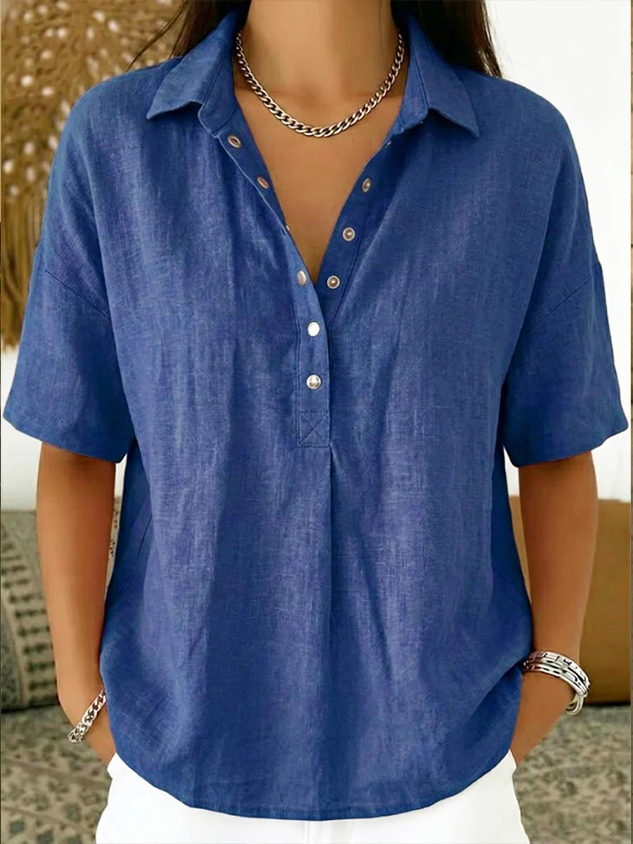 Women's Short-Sleeve Button-Detail Pullover Shirt (photo 8)