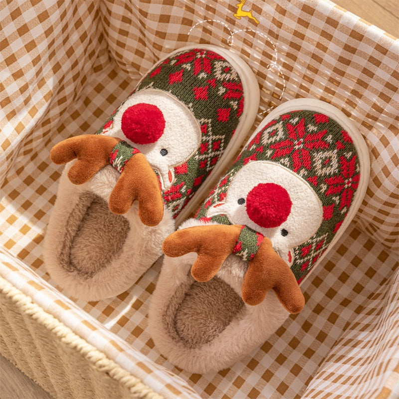 Christmas Elk Embroidered Plush Slippers (photo 5)