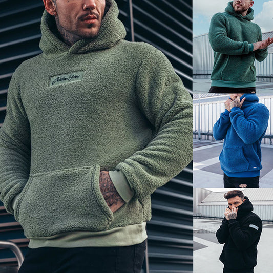 Men's Plush Pullover Hoodie with Kangaroo Pocket