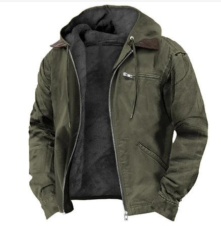 Men's Hooded Fleece Zip-Up Long Jacket (photo 9)