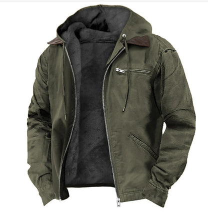 Men's Hooded Fleece Zip-Up Long Jacket (photo 9)