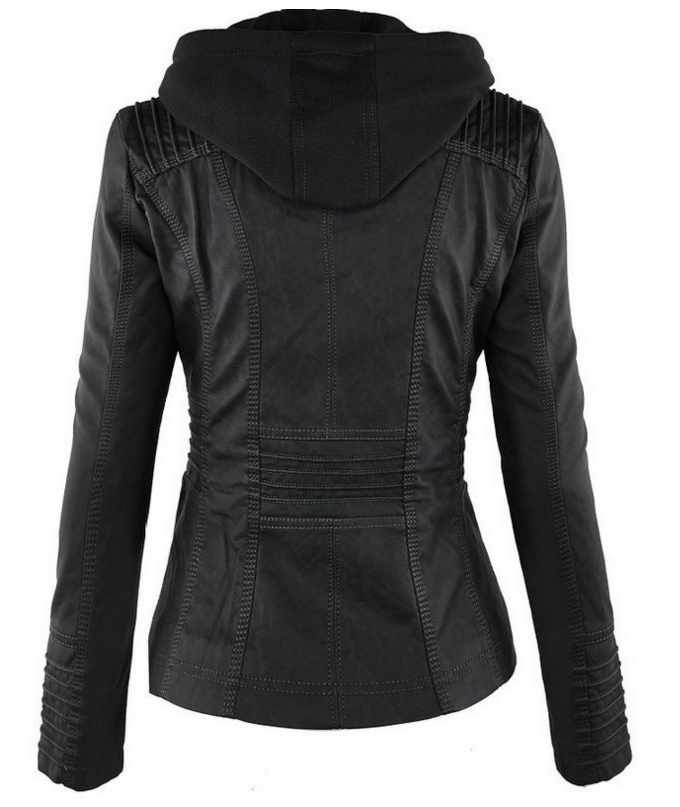 Women's PU Leather Jacket with Detachable Hood (photo 3)