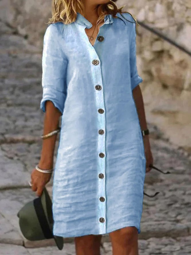 Women's Half-Sleeve V-Neck Button-Front Shirt Dress (photo 8)