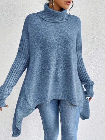 Women's Loose Irregular-Hem Turtleneck Sweater (photo 5)