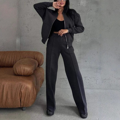 Women's Zip Jacket and Wide-Leg Pants Sports Set (photo 2)