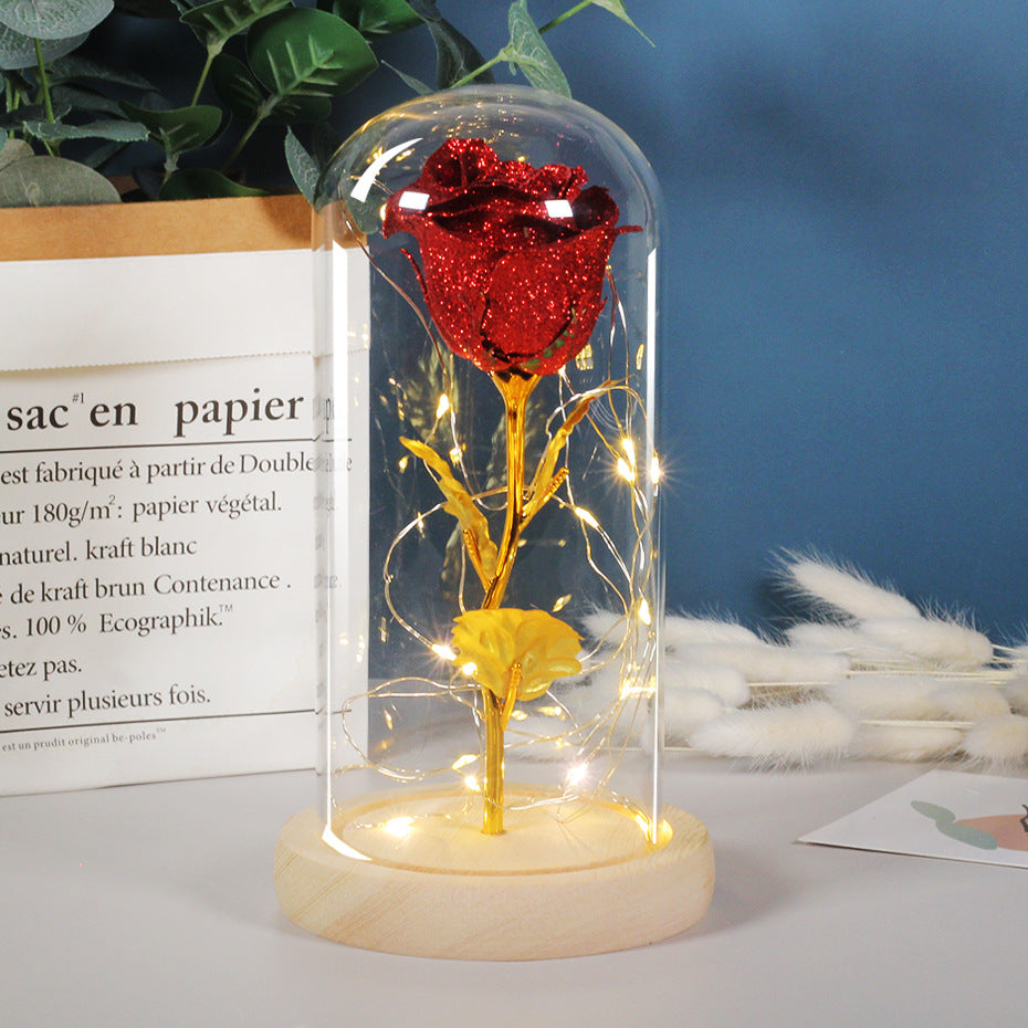 Preserved Rose with LED Lights in Glass Dome (photo 7)