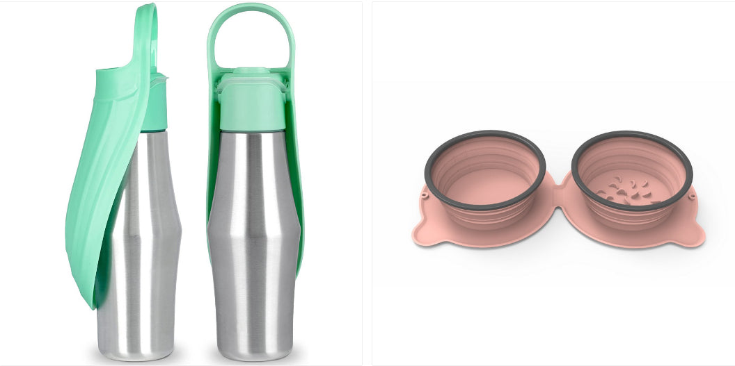 Portable Stainless Steel Dog Water Bottle with Leaf Bowl (photo 15)