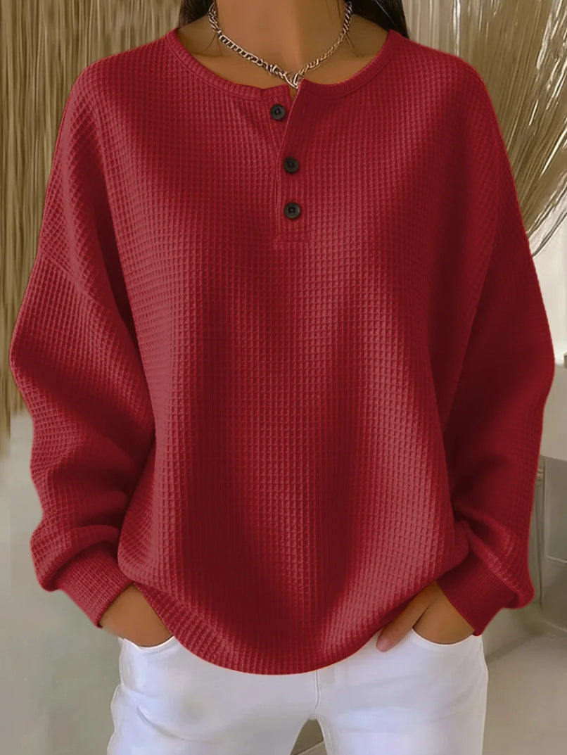 Women's Waffle Knit Long-Sleeve Button T-Shirt (photo 9)