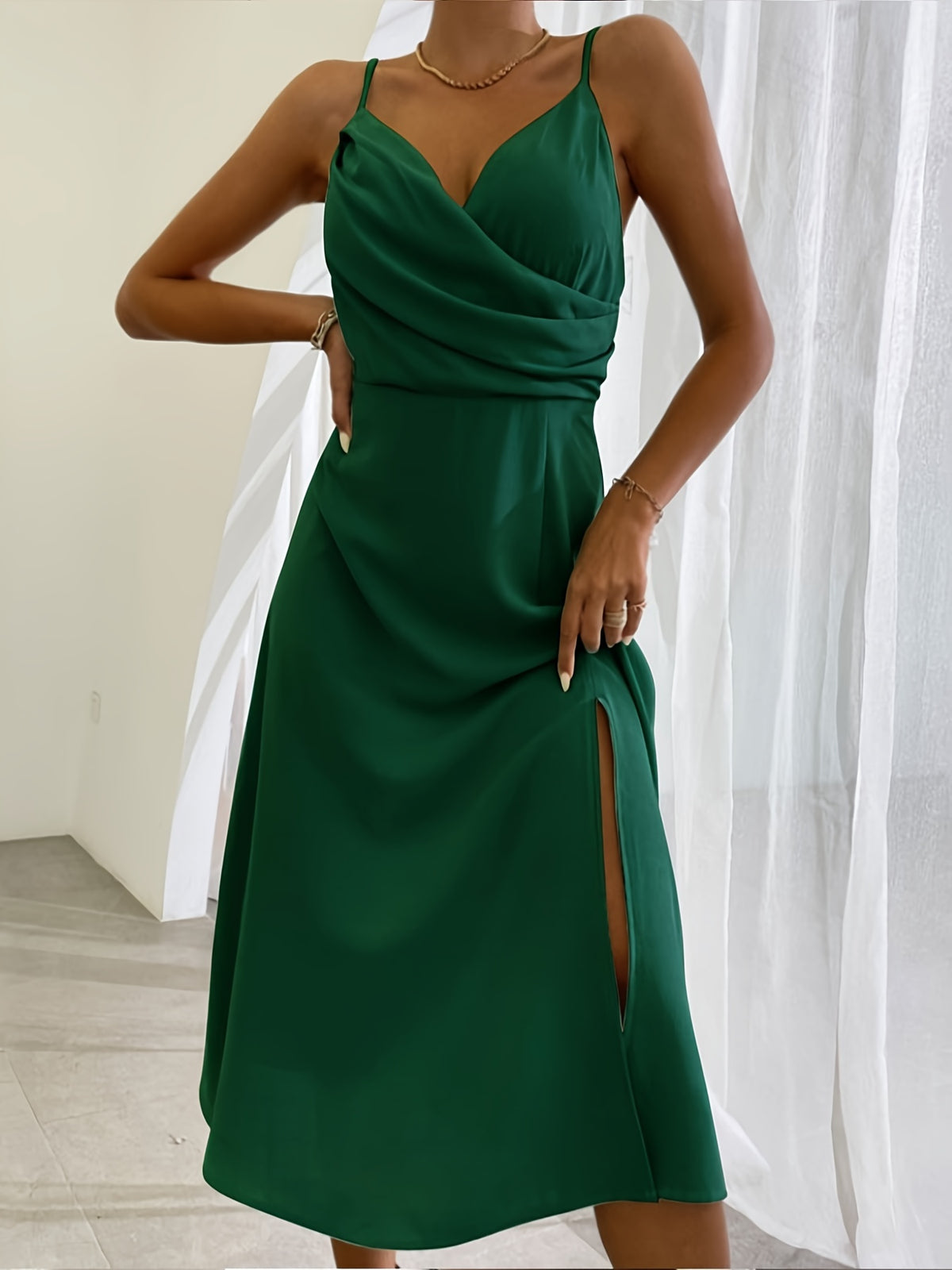 Women's V-Neck Strappy Midi Dress with Slit (photo 15)