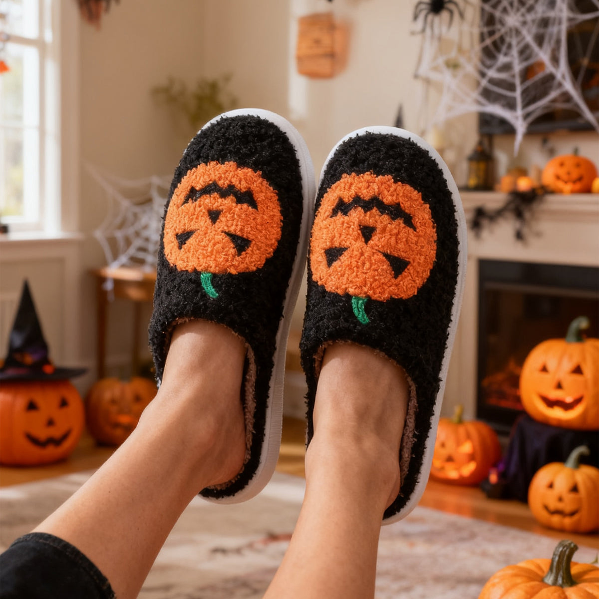 Halloween Pumpkin Plush Slippers (photo 2)