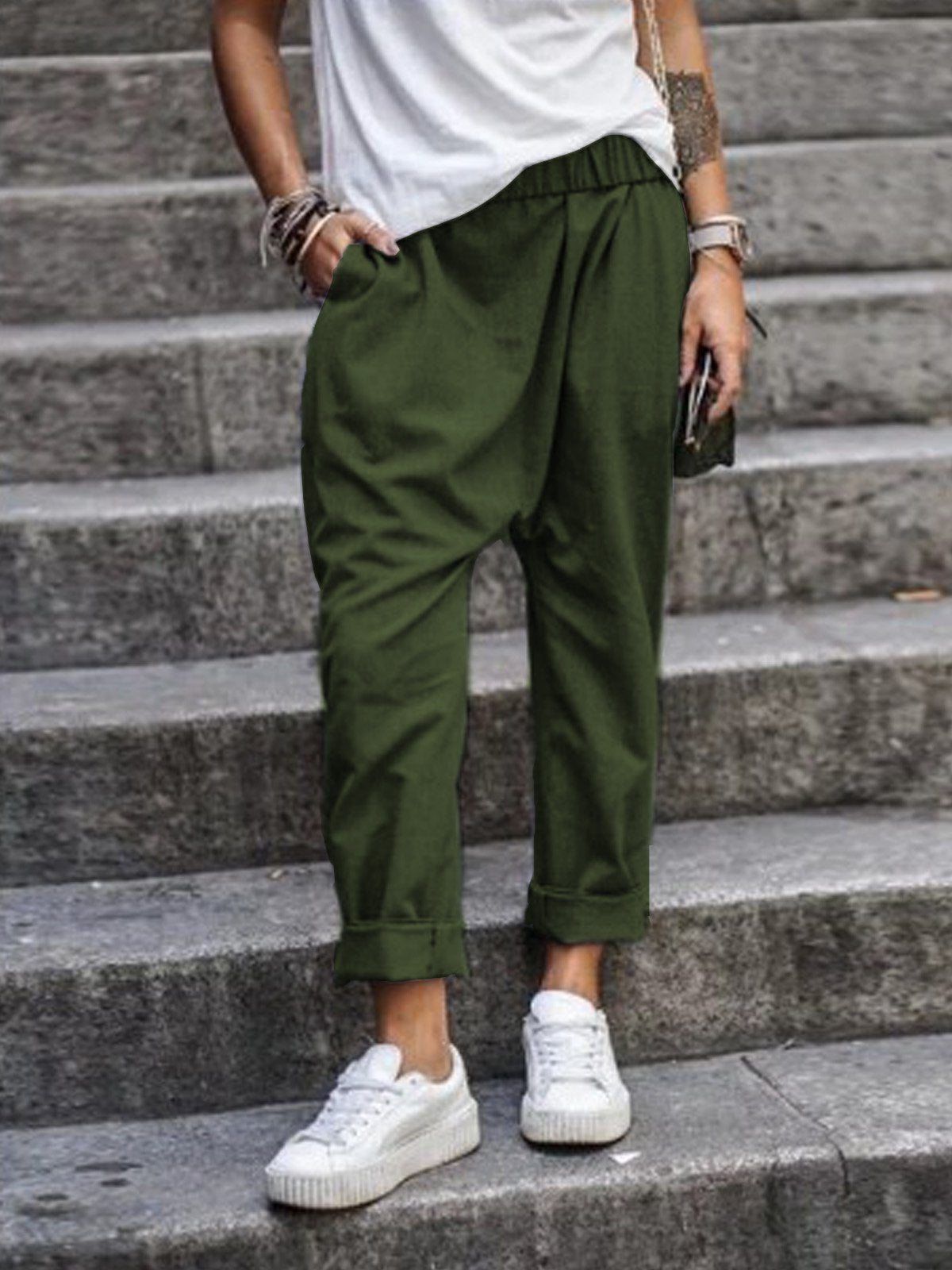 Women's High-Waist Harem Pants with Pockets (photo 8)