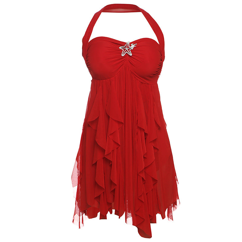 Women's Halter Backless Printed Mesh Mini Dress (photo 16)