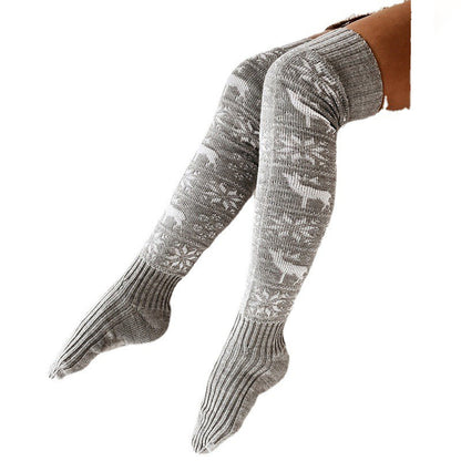 Women's Christmas Elk Snowflake Over-the-Knee Socks (photo 8)