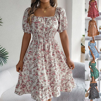 Women's Floral Square-Neck Ruffle Dress