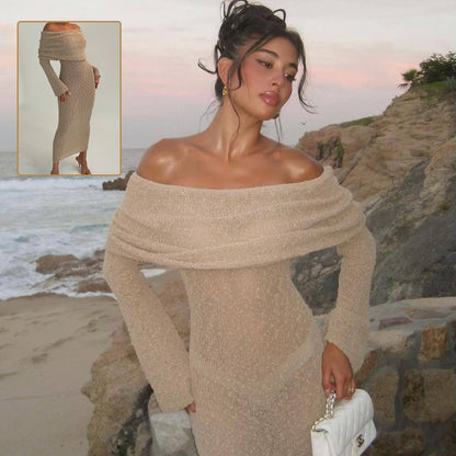Women's One-Shoulder Long-Sleeve Knit Maxi Dress