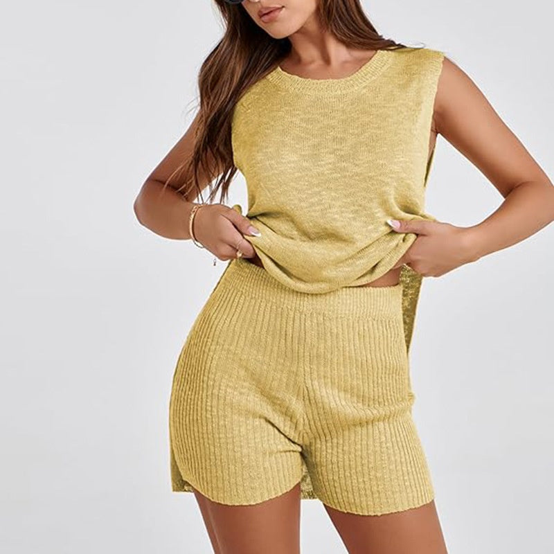 Women's Knit Split Vest Top and Shorts Set (photo 13)