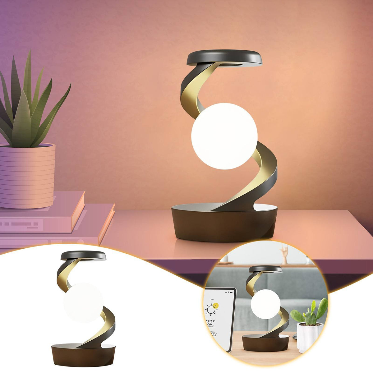 Rotating Moon Desk Lamp with Optional Wireless Charger (photo 13)