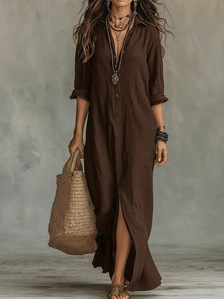 Women's Lapel-Collar Shirt Dress with Side Slit (photo 9)