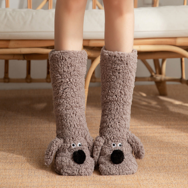Women's Cartoon Dog Plush Floor Socks (photo 7)