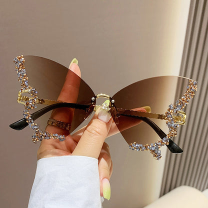 Women's Rimless Butterfly Rhinestone Sunglasses (photo 4)