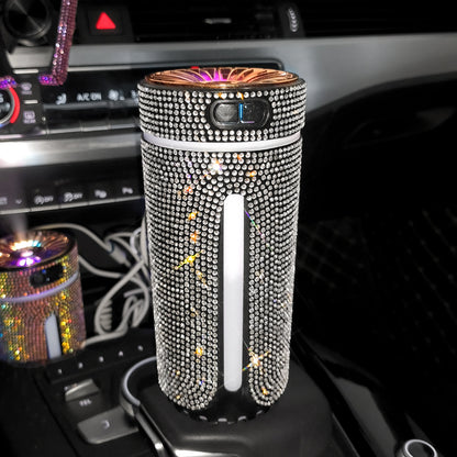 Rhinestone Car Humidifier with LED Light, USB – White
