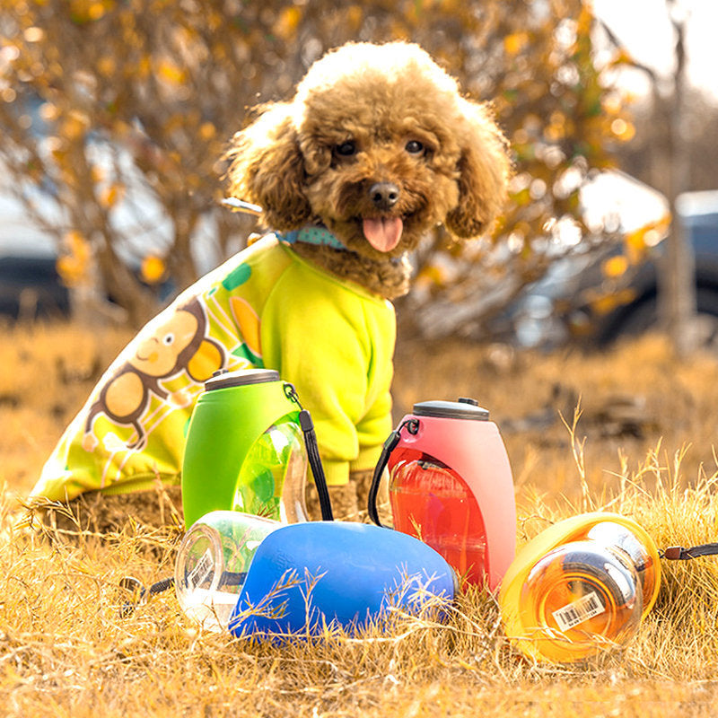 Portable Dog Water Bottle with Leaf-Shaped Bowl, 680 ml