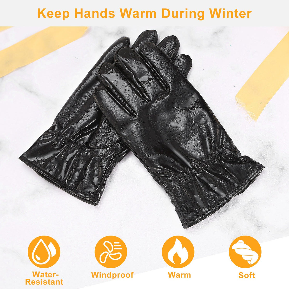 Unisex PU Leather Winter Gloves (photo 2)