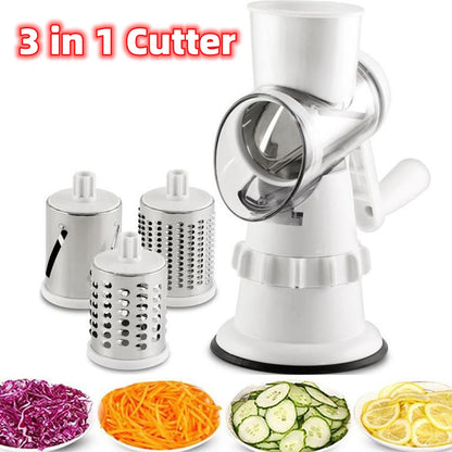 3-in-1 Rotary Drum Vegetable Slicer with Suction Base