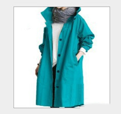 Women's Hooded Long Windbreaker with Buttons (photo 21)
