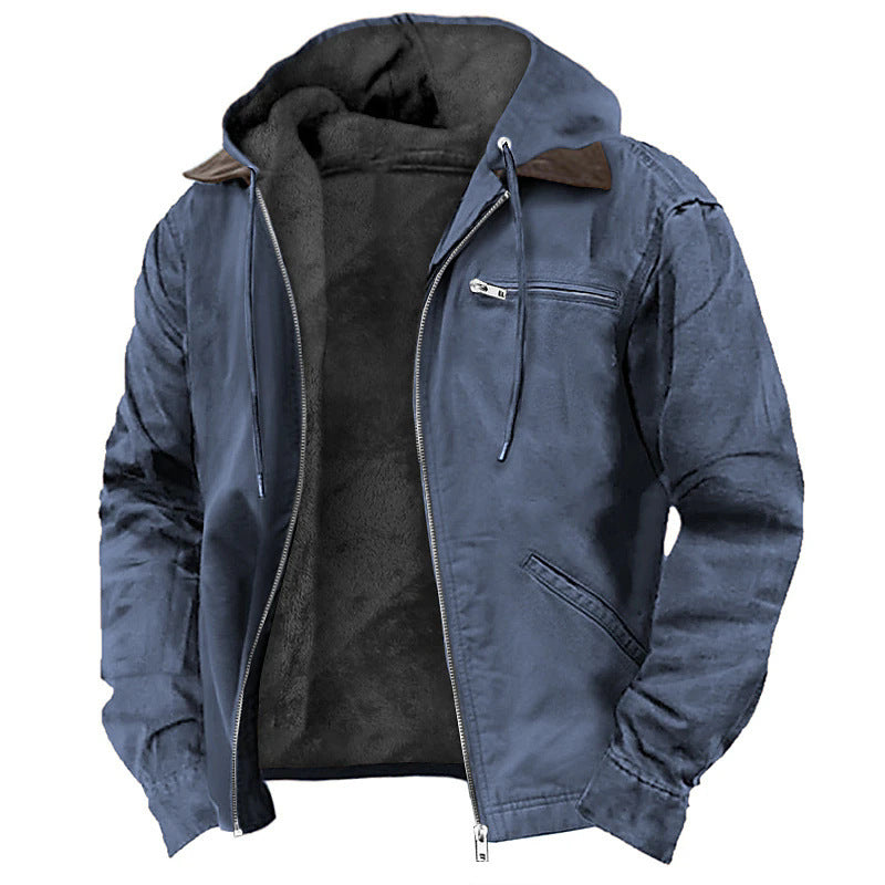 Men's Hooded Fleece Zip-Up Long Jacket (photo 2)