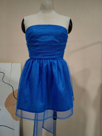 Women's Lace Strapless Mini Dress with Back Bow (photo 12)