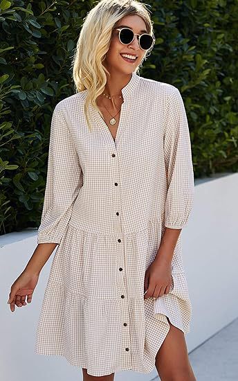 Women's Plaid Ruffle V-Neck Button Dress (photo 6)
