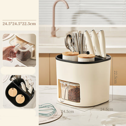 Kitchen Utensil Holder with 4-Compartment Spice Box – Utensil Holder with Spice Box