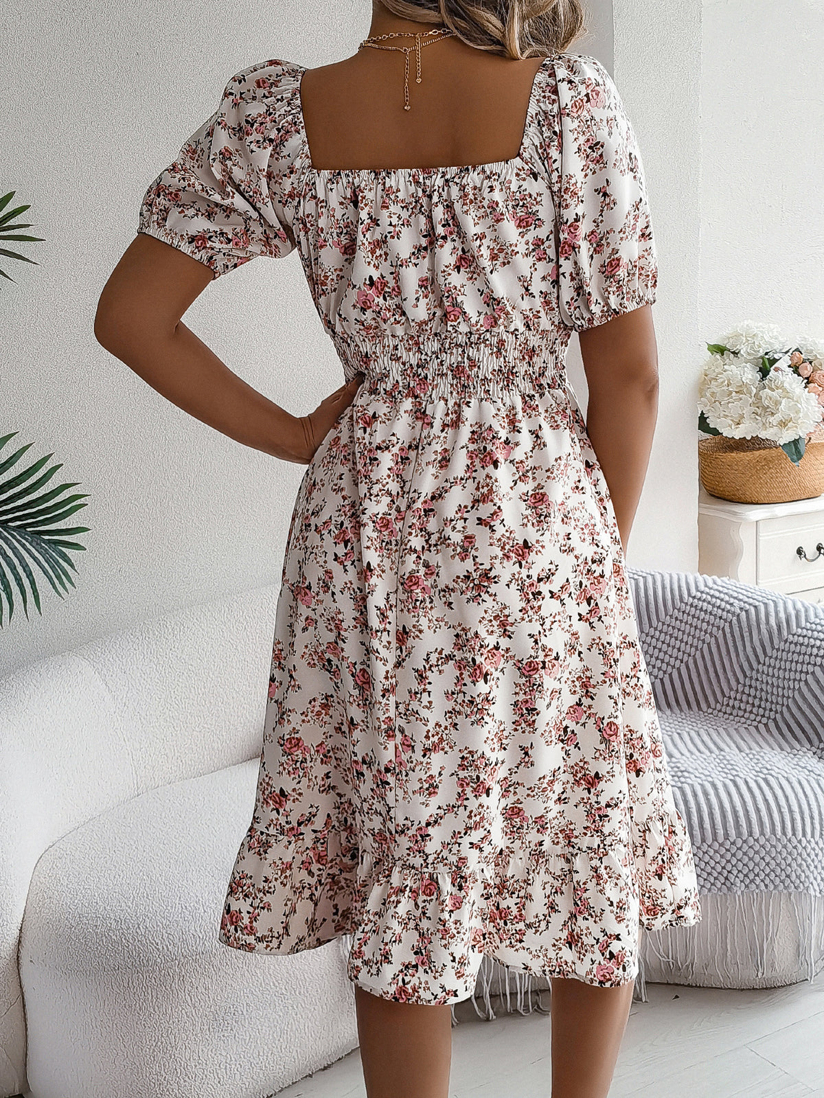 Women's Floral Square-Neck Ruffle Dress (photo 5)